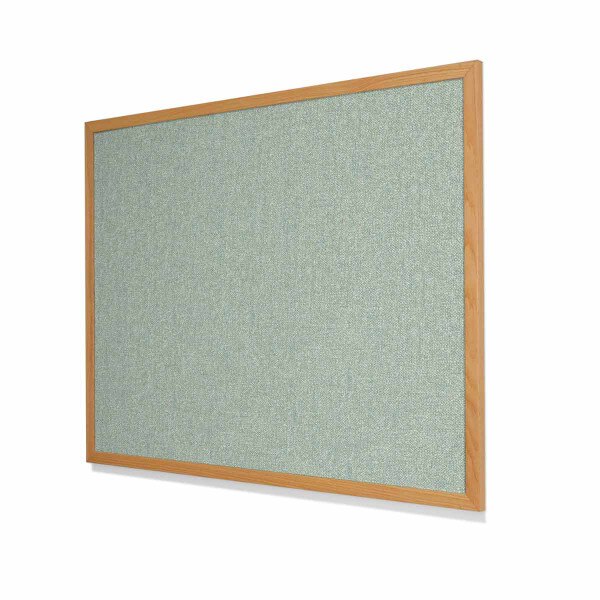 Type II Woven Vinyl Koroseal Linden II Mint Cork Board with Narrow Red Oak Frame